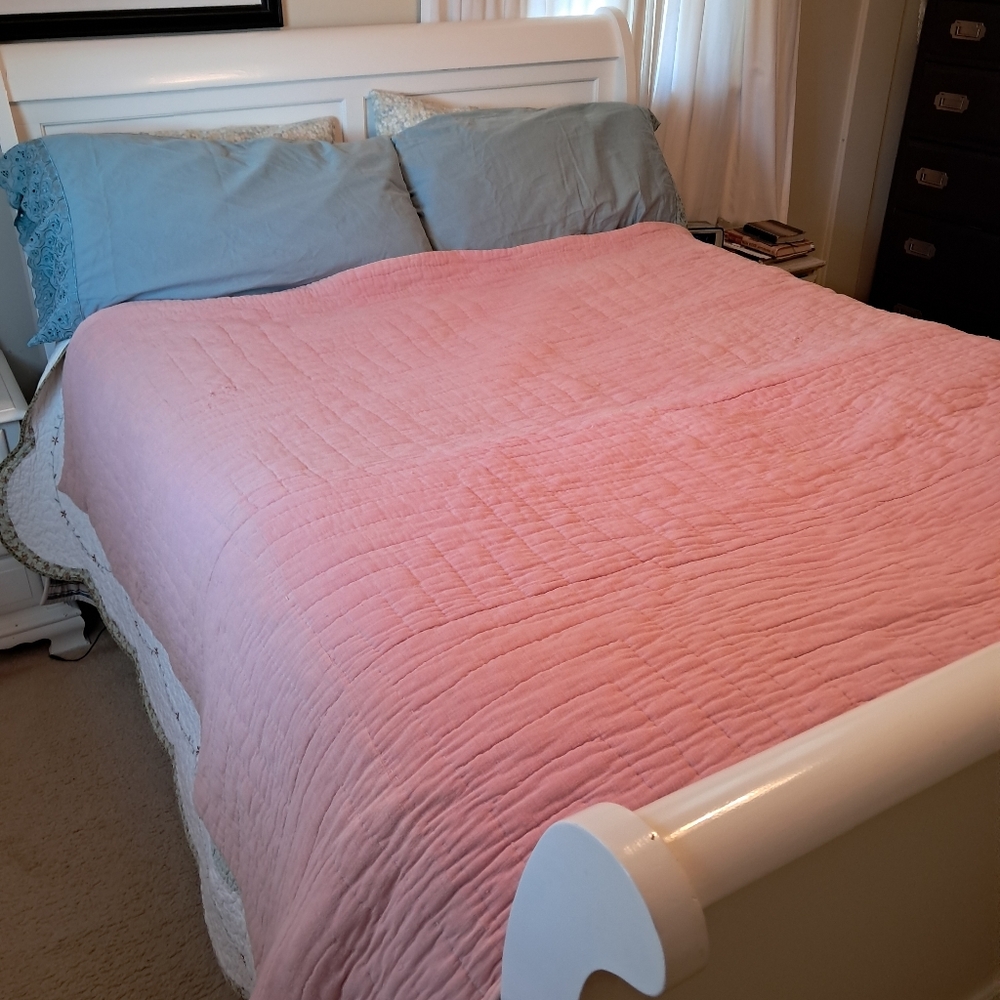 Vintage Antique Pink Quilt 68x84 Twin Floral Shabby Chic Cottage Retro Country - Picture 15 of 16